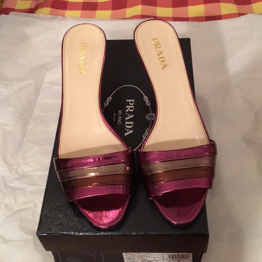 Prada metallic sandals.
